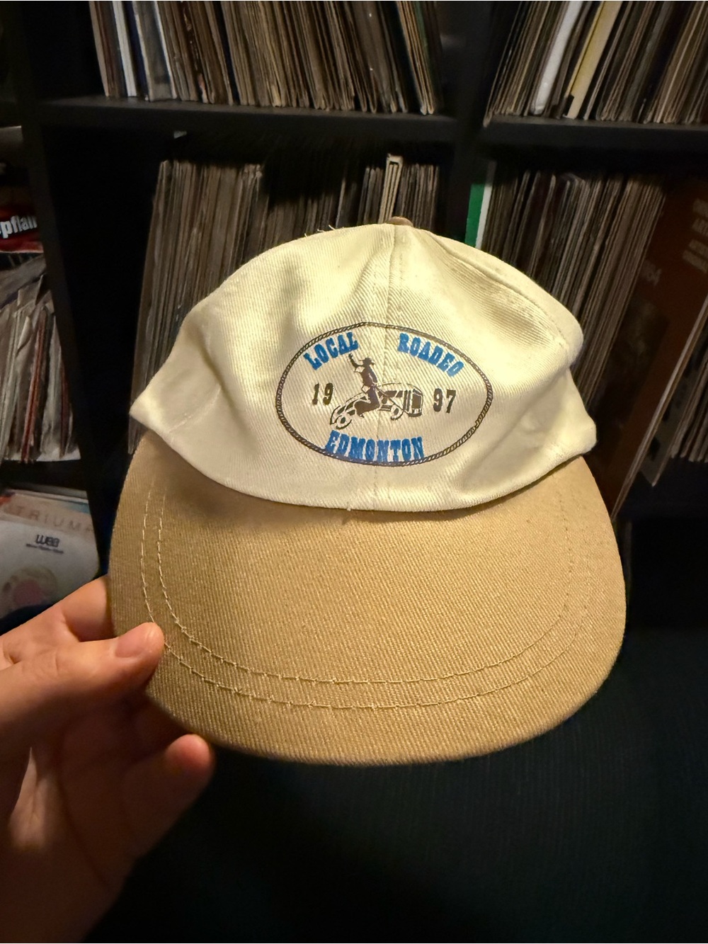 🌻 3/$12 1997 Edmonton 'Local Roadeo' Two-Tone Baseball Cap - Beige & Cream